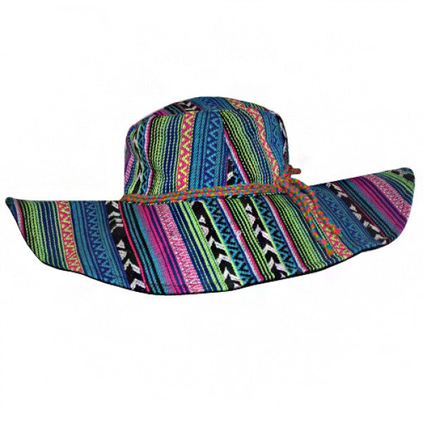 Aztec Pattern Striped Bohemian Hat - America and Beyond Wide Brim Hat America and Beyond