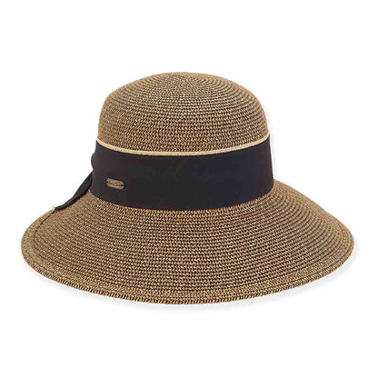 Backless Facesaver Hat with Wide Ribbon Bow - Sun 'N' Sand Hats Facesaver Hat Sun N Sand Hats HH2713B Black Tweed Medium (57 cm)