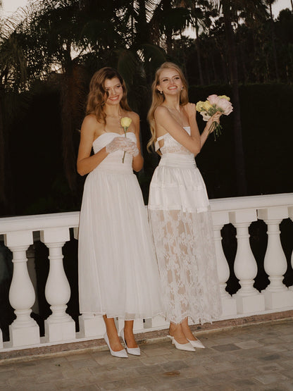Amelie Lace Strapless White Dress