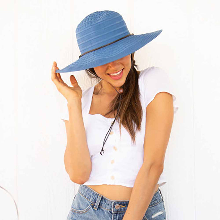 Bellarosa Ribbon Sun Hat with Chin Cord - Scala Hat Wide Brim Sun Hat Scala Hats