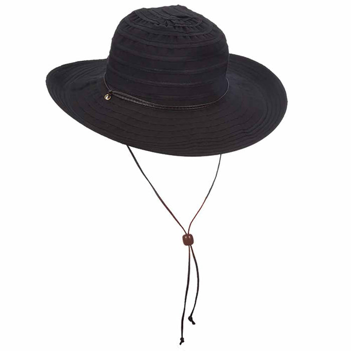 Bellarosa Ribbon Sun Hat with Chin Cord - Scala Hat Wide Brim Sun Hat Scala Hats LC752-BLK Black