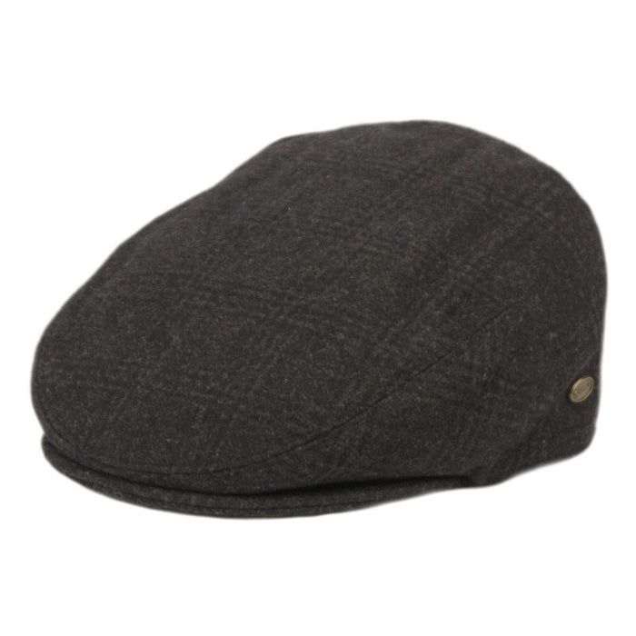 Black Plaid Wool Flat Cap with Quilted Lining - Epoch Hats Flat Cap Epoch Hats iv1930bkm Black M (22 3/8")
