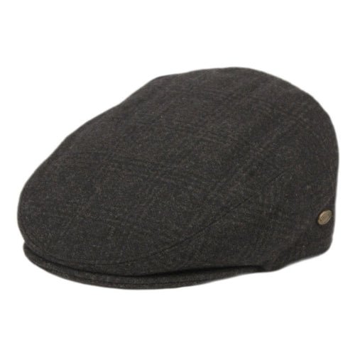 Black Plaid Wool Flat Cap with Quilted Lining - Epoch Hats Flat Cap Epoch Hats iv1930bkm Black M (22 3/8")