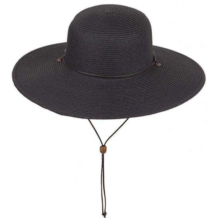 Black Straw Floppy Sun Hat with Chin Cord - Karen Keith Hats Wide Brim Sun Hat Great hats by Karen Keith BT314-A Black L (59 cm)