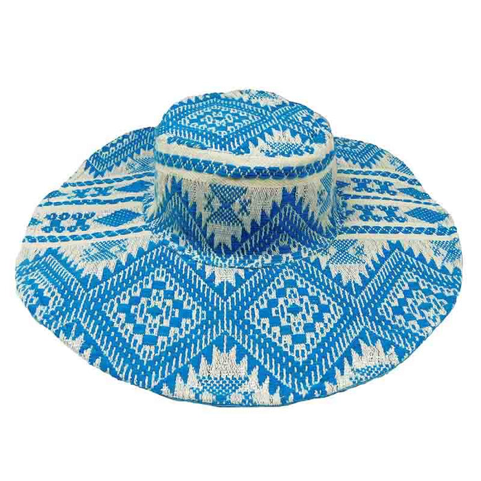 Blue Jacquard Bohemian Wide Brim Hat - America and Beyond Wide Brim Hat America and Beyond
