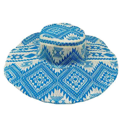 Blue Jacquard Bohemian Wide Brim Hat - America and Beyond Wide Brim Hat America and Beyond