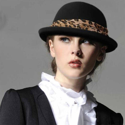 Bowler Hat with Animal Print Band - Adora® Wool Hats Bowler Hat Adora Hats