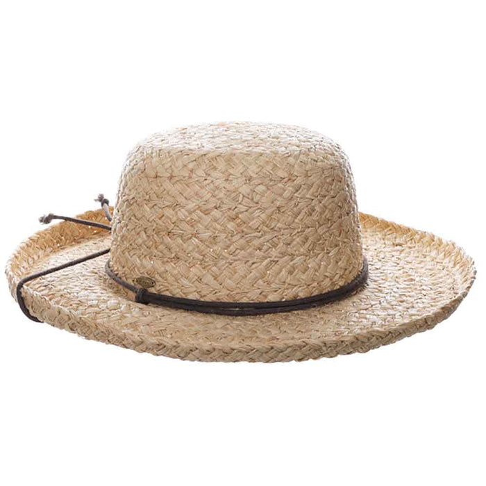 Braided Raffia Up Brim Hat with Chin Cord - Scala Hats Kettle Brim Hat Scala Hats LR784 Natural Large (59 cm)