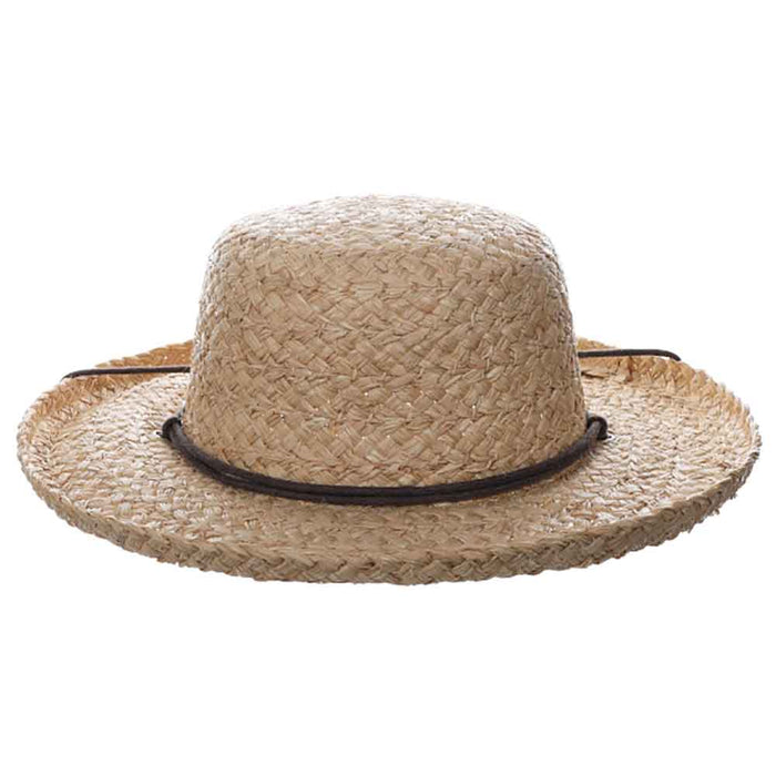 Braided Raffia Up Brim Hat with Chin Cord - Scala Hats Kettle Brim Hat Scala Hats