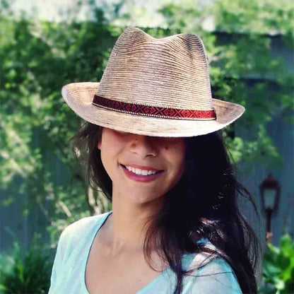 Burnt Palm Leaf Fedora Hat with Tribal Band- Tula Hats Fedora Hat Tula Hats