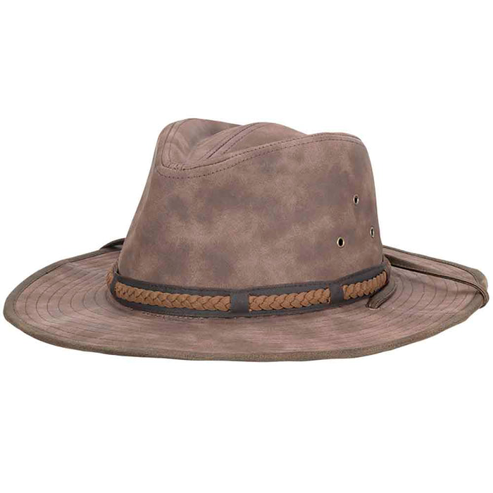 Buster Weathered Vegan Leather Outback Hat - DPC Headwear Safari Hat Dorfman Hat Co. MW354-BRN2 Brown Medium (57 cm)