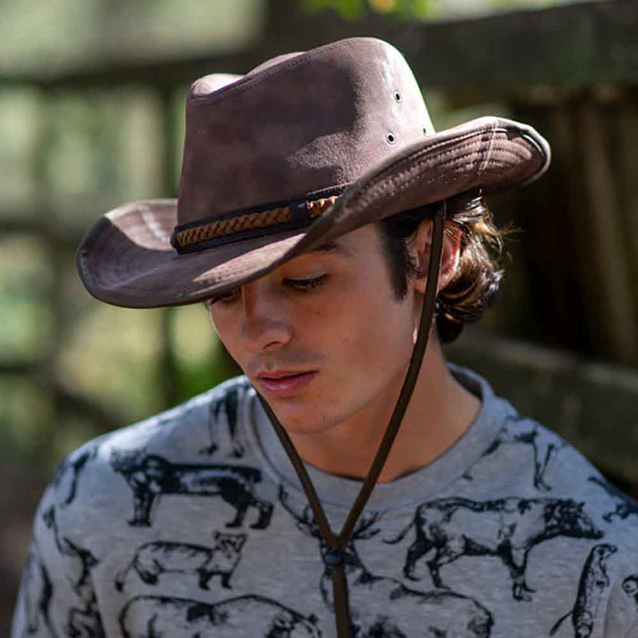 Buster Weathered Vegan Leather Outback Hat - DPC Headwear Safari Hat Dorfman Hat Co.