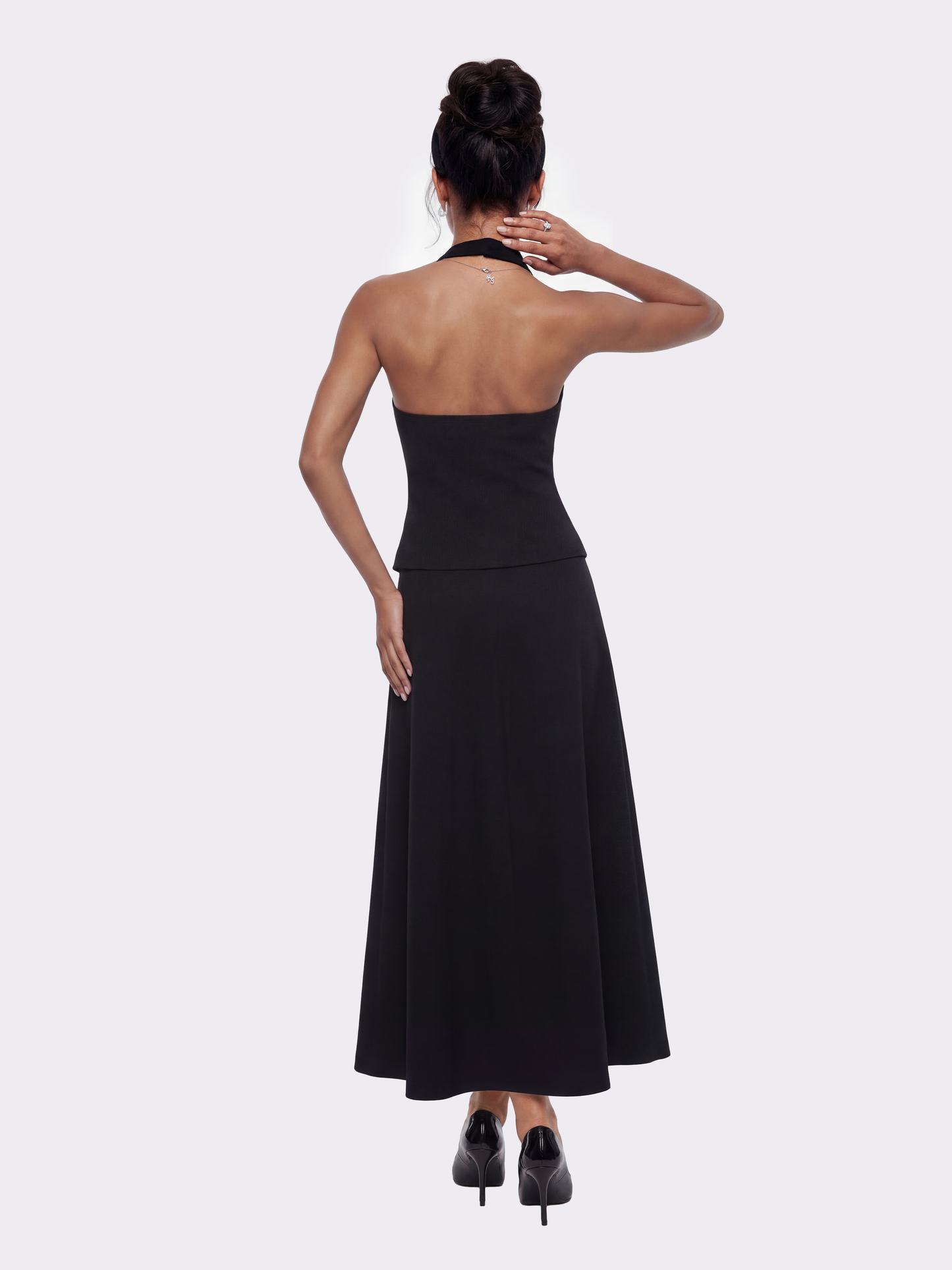 Natalia Tailored A-Line Black Midi Skirt