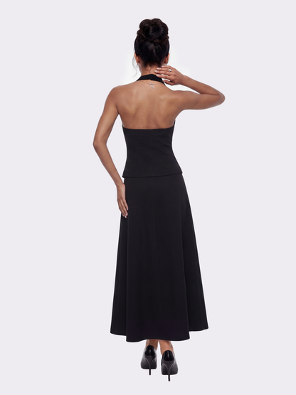 Natalia Tailored A-Line Black Midi Skirt