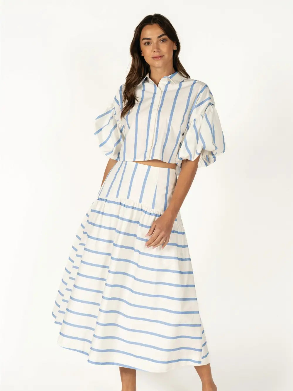 Bodie Drop Waist Striped Midi Skirt