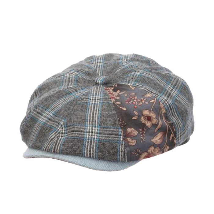 Carlos Santana Aire Plaid Newsboy Cap Flat Cap Santana Hats SAN393-GREY Grey Large