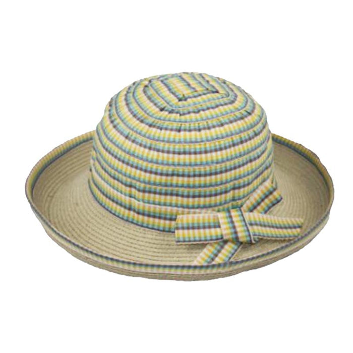 Checkered Ribbon Crown Sun Hat for Small Heads - JSA Hats Kettle Brim Hat Jeanne Simmons Accessories js1080 Yellow Extra-Small (53 cm)