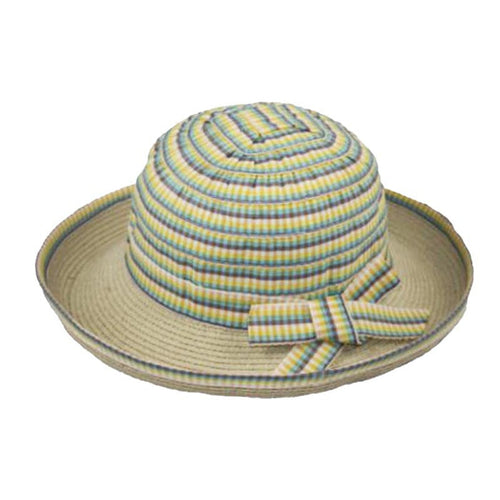 Checkered Ribbon Crown Sun Hat for Small Heads - JSA Hats Kettle Brim Hat Jeanne Simmons Accessories js1080 Yellow Extra-Small (53 cm)