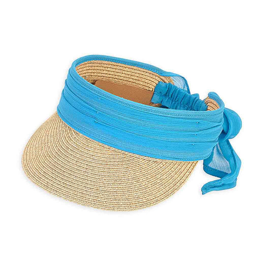 Chiffon Sash Sun Visor for Small Heads - Sunny Dayz™ Visor Cap Sun N Sand Hats HK313B Turquoise XXS/XS (50-53 cm)
