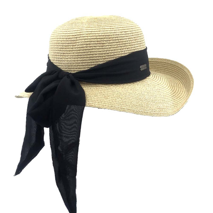 Classy Straw Summer Hat with Chiffon Tie - Sun 'N' Sand Hat Wide Brim Hat Sun N Sand Hats