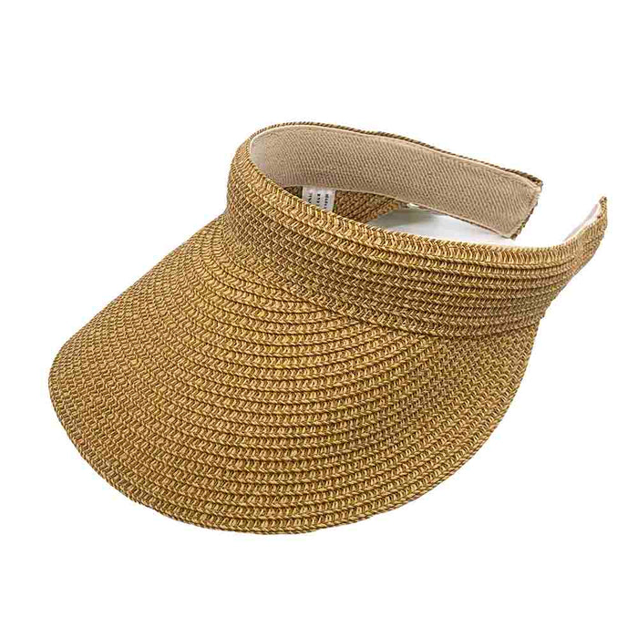 Clip On Straw Sun Visor with Comfort Band - JSA Hats Visor Cap Jeanne Simmons Accessories js6115TT Toast Tweed
