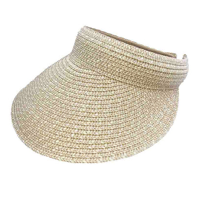 Clip On Straw Sun Visor with Comfort Band - JSA Hats Visor Cap Jeanne Simmons Accessories js6115TP Taupe Tweed
