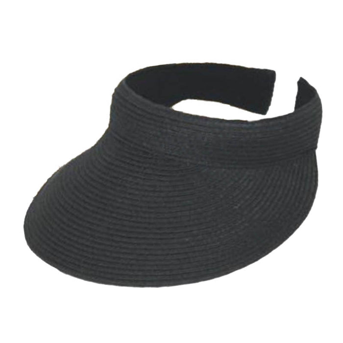 Clip On Straw Sun Visor with Comfort Band - JSA Hats Visor Cap Jeanne Simmons Accessories js6115BK Black
