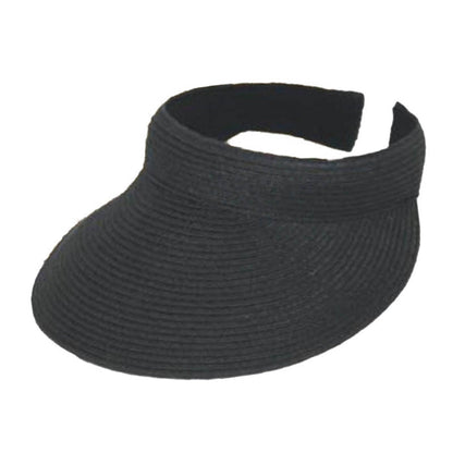Clip On Straw Sun Visor with Comfort Band - JSA Hats Visor Cap Jeanne Simmons Accessories js6115BK Black