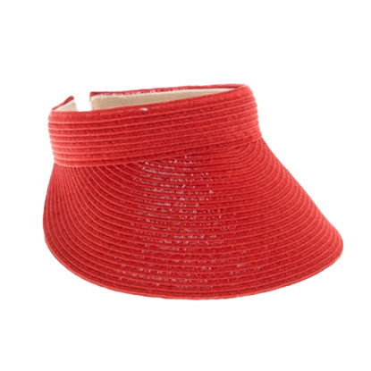 Comfort Band Bright Colors Clip On Straw Sun Visor - Boardwalk Style Visor Cap Boardwalk Style Hats DA486S-RED Red Medium (57 cm)