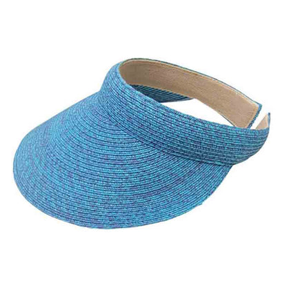 Comfort Band Colorful Clip On Straw Sun Visor - Boardwalk Style Visor Cap Boardwalk Style Hats DA486M Blue Medium (57 cm)