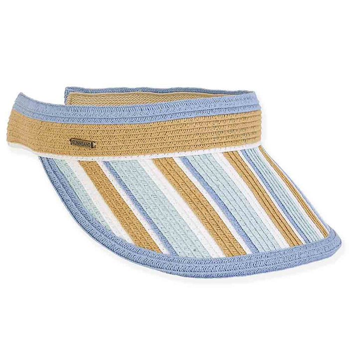 Comfort Clip On Striped Straw Sun Visor - Sun 'N' Sand Hats Visor Cap Sun N Sand Hats HH2880B Blue