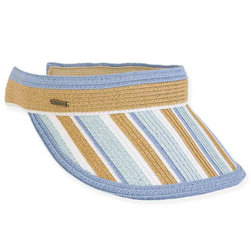 Comfort Clip On Striped Straw Sun Visor - Sun 'N' Sand Hats Visor Cap Sun N Sand Hats HH2880B Blue