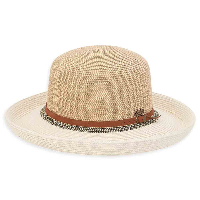Contrast Color Up Turned Brim Summer Hat - Sun 'N' Sand Hats Kettle Brim Hat Sun N Sand Hats HH2560A White Tweed Medium (57 cm)