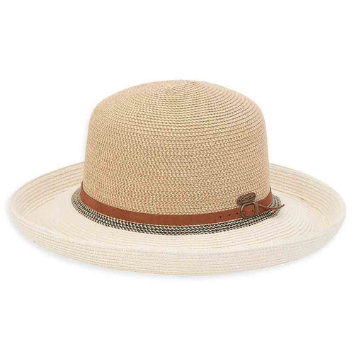 Contrast Color Up Turned Brim Summer Hat - Sun 'N' Sand Hats Kettle Brim Hat Sun N Sand Hats HH2560A White Tweed Medium (57 cm)