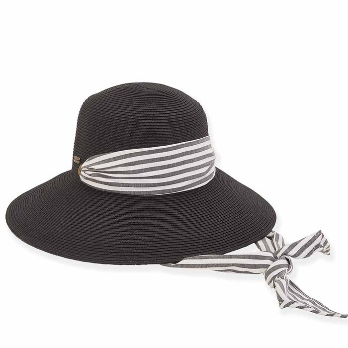 Convertible Sun Hat with Striped Scarf - Sun 'N' Sand Hats Wide Brim Hat Sun N Sand Hats HH2648B Black Medium (57 cm)