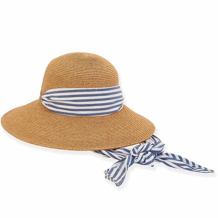 Convertible Sun Hat with Striped Scarf - Sun 'N' Sand Hats Wide Brim Hat Sun N Sand Hats HH2648A Tan Medium (57 cm)