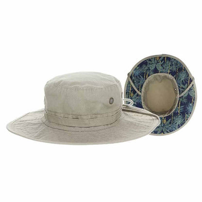Cotton Boonie with Tropical Print Underbrim - DPC Hats Bucket Hat Dorfman Hat Co. BH222KHM Khaki Medium (22.5")