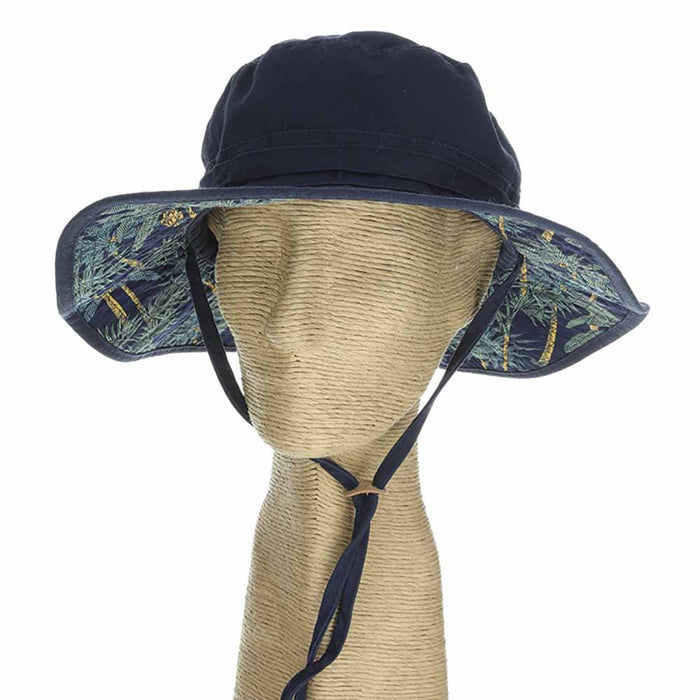 Cotton Boonie with Tropical Print Underbrim - DPC Hats Bucket Hat Dorfman Hat Co. BH222NVL Navy Large (23.25")