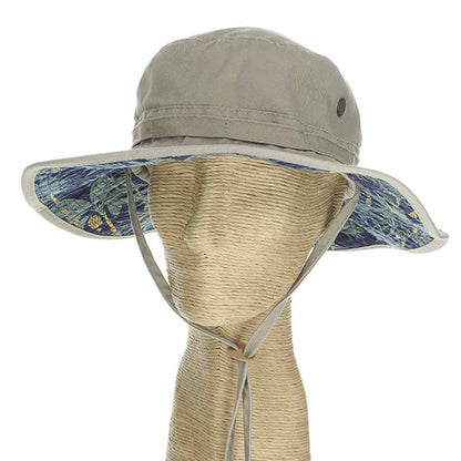 Cotton Boonie with Tropical Print Underbrim - DPC Hats Bucket Hat Dorfman Hat Co. BH222KHL Khaki Large (23.25")