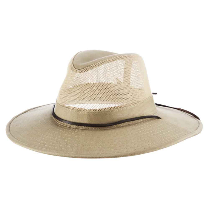 Cotton Duck Mesh Crown Safari with Chin Cord - DPC Outdoor Design Safari Hat Dorfman Hat Co. 864MXm Khaki Medium (57 cm)