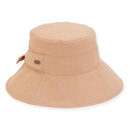 Cotton Poplin Bucket Hat with Tie- Sun 'N' Sand Hats Bucket Hat Sun N Sand Hats HH2787C Tan OS (57 cm)