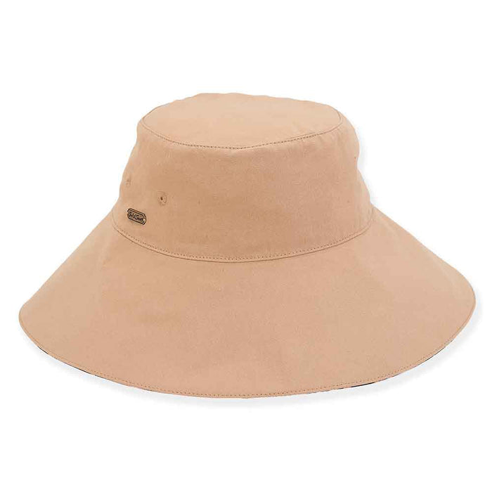 Cotton Poplin Wide Brim Bucket Hat - Sun 'N' Sand Hats Bucket Hat Sun N Sand Hats HH2786A Khaki OS (57 cm)