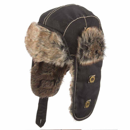 Cotton Trooper Hat with Quilted Lining - DPC Hats Trapper Hat Dorfman Hat Co. MW270 Black S/M