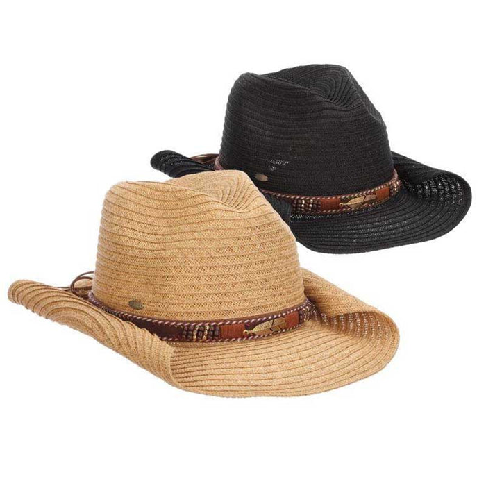 Cowboy Hat with Embroidered Leatherette Band - Scala Hats Cowboy Hat Scala Hats LP328 Black