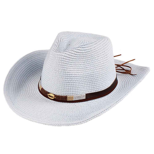 Cowboy Hat with Metallic String Band - Jeanne Simmons Hats Safari Hat Jeanne Simmons Accessories JS1350 Light Blue Medium (57 cm)