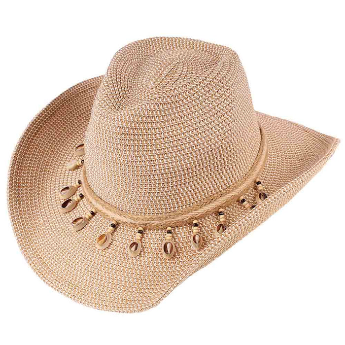 Cowboy Hat with Shells Accent - Jeanne Simmons Hats Safari Hat Jeanne Simmons Accessories JS1351 Beige Medium (57 cm)