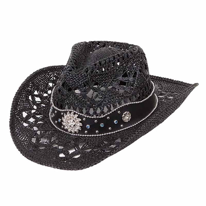Crocheted Straw Lace Cowboy Hat for Small Heads - Karen Keith Hats Cowboy Hat Great hats by Karen Keith TM10C-B Black Small (55 cm)