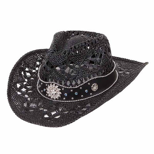 Crocheted Straw Lace Cowboy Hat for Small Heads - Karen Keith Hats Cowboy Hat Great hats by Karen Keith TM10C-B Black Small (55 cm)