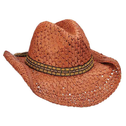 Crocheted Toyo Western Cowboy Hat with Fancy Band - DPC Hats Cowboy Hat Scala Hats LT218OS-RT Rust