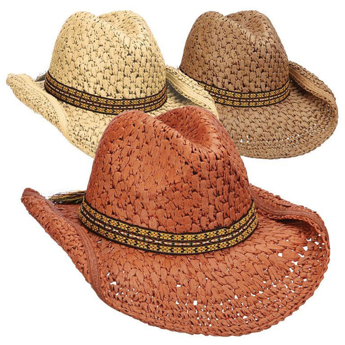 Crocheted Toyo Western Cowboy Hat with Fancy Band - DPC Hats Cowboy Hat Scala Hats